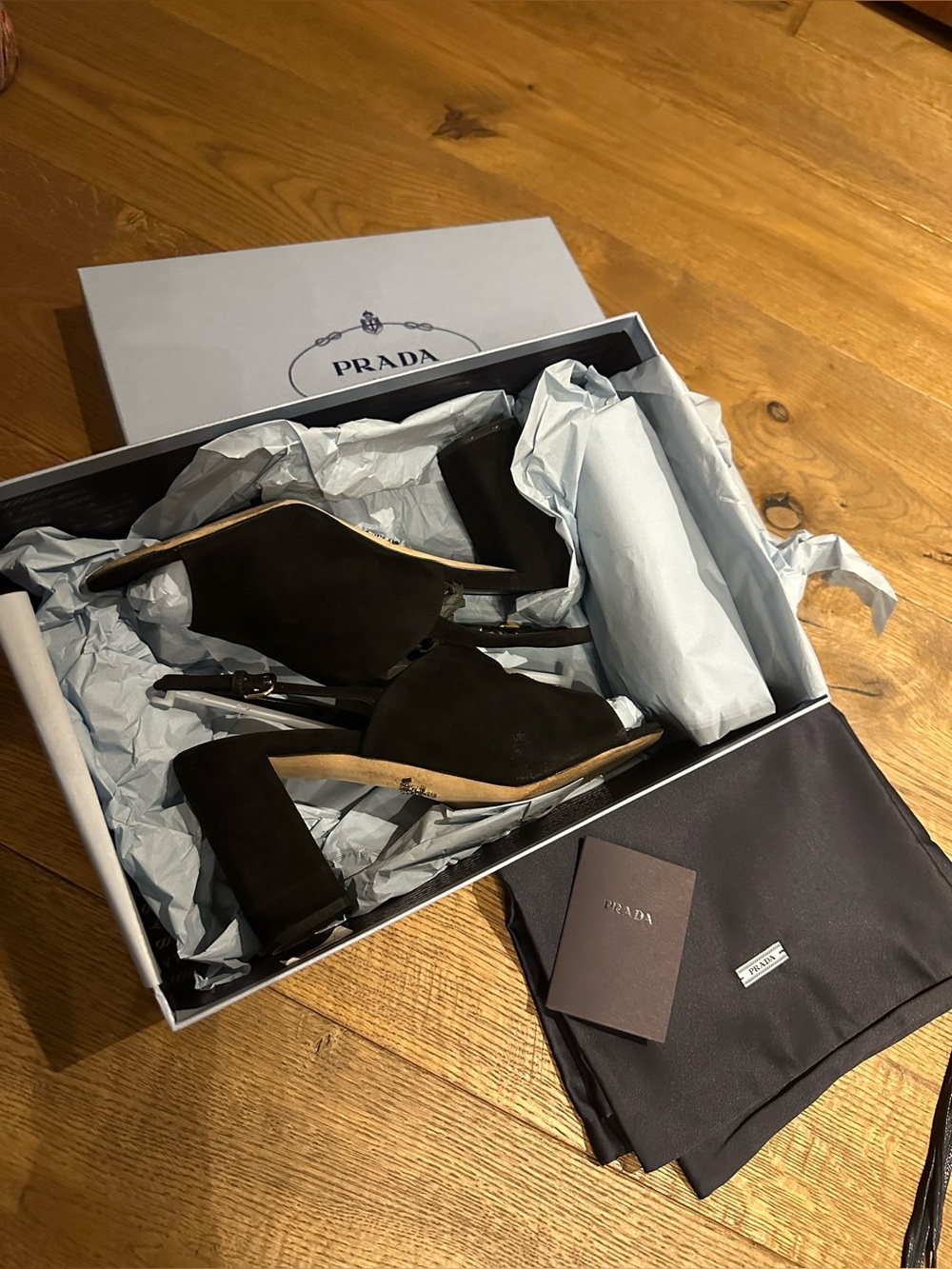 Prada Black Suede Ankle-Strap Block Heels - Picture 5 of 15